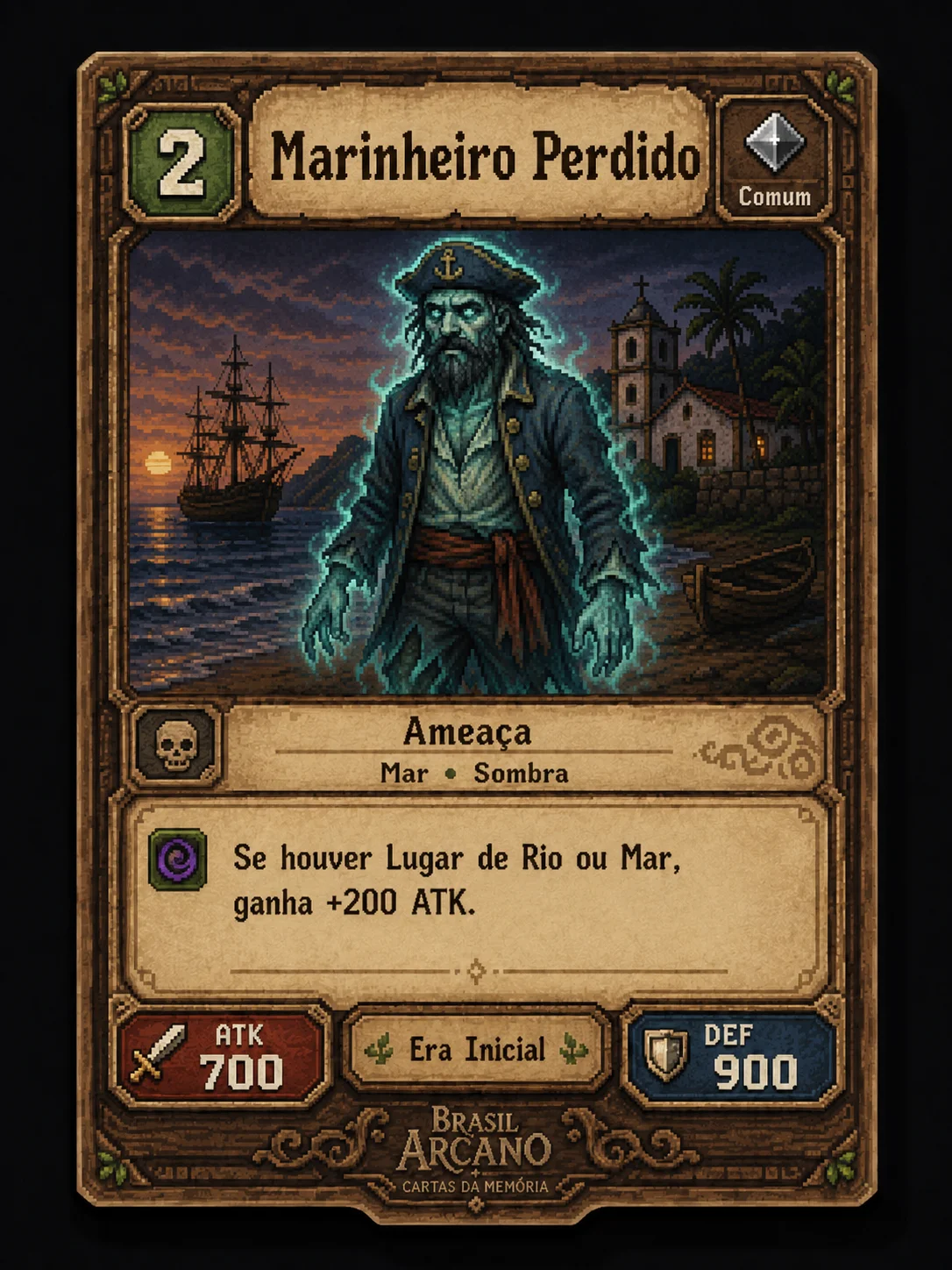 Carta Marinheiro Perdido em pixel art para Brasil Arcano